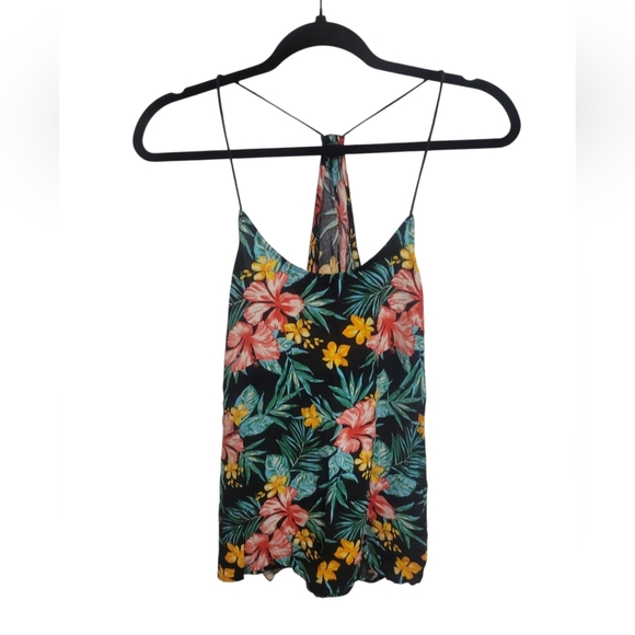 Floral Halter Top - Black with Red and Yellow Accents - Picture 1 of 2